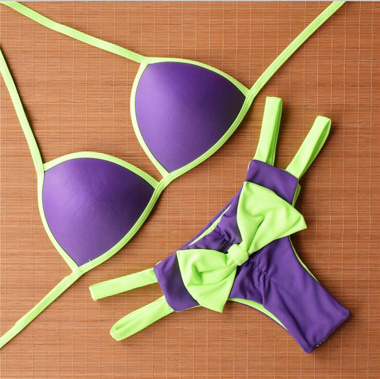 F4536 Women Brazilian Halter Bikini Swimsuit With Bowknot Accent